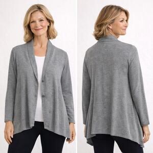 Talbots Swing Button Up Cardigan size Medium P Space dye Gray V Neck